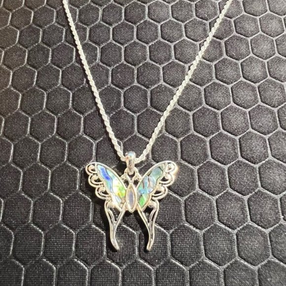 Venice By The Sea Jewelry Jewelry - Butterfly Necklace with Green Abalone Stones 18K White Gold Plated